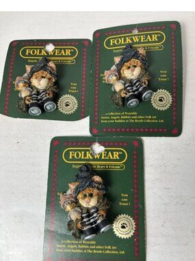 Boyds Bears Audobun Cat Birdwatcher Pin Brooch Lot of 3 NOS #26329